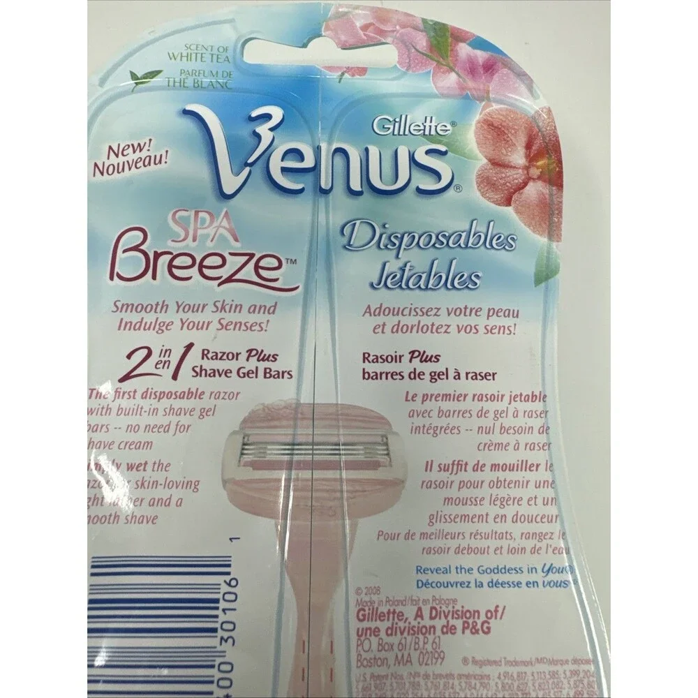 2 Packs of Gillette Venus Spa Breeze 2 in 1 Disposable Razor Plus Shave Gel Bars